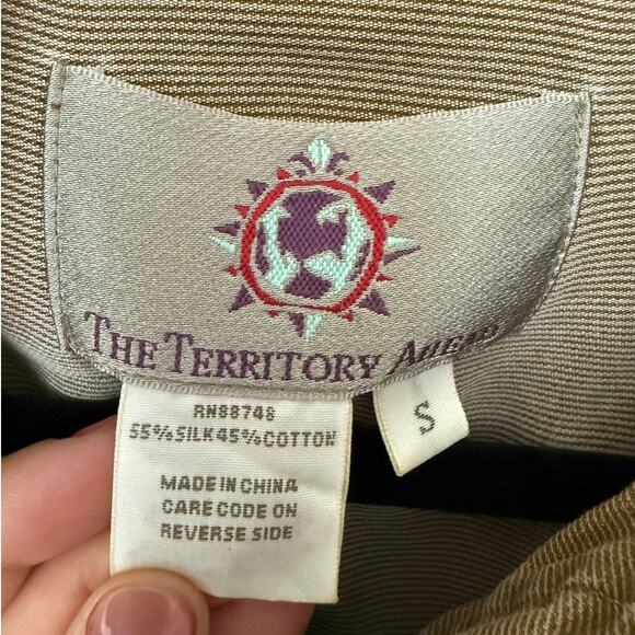 Mens The Territory Ahead Tan Silk Stripe Button Down Long Sleeve Overshirt-Small - Picture 5 of 5